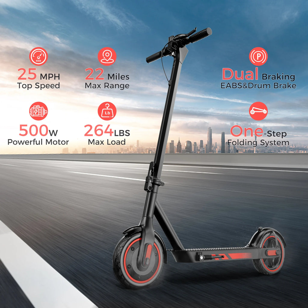 V10 Foldable Electric Scooter — 500W Motor, 25-Mile Range, 25MPH Top Speed, Dual Brakes | Adult Commuter E-Scooter