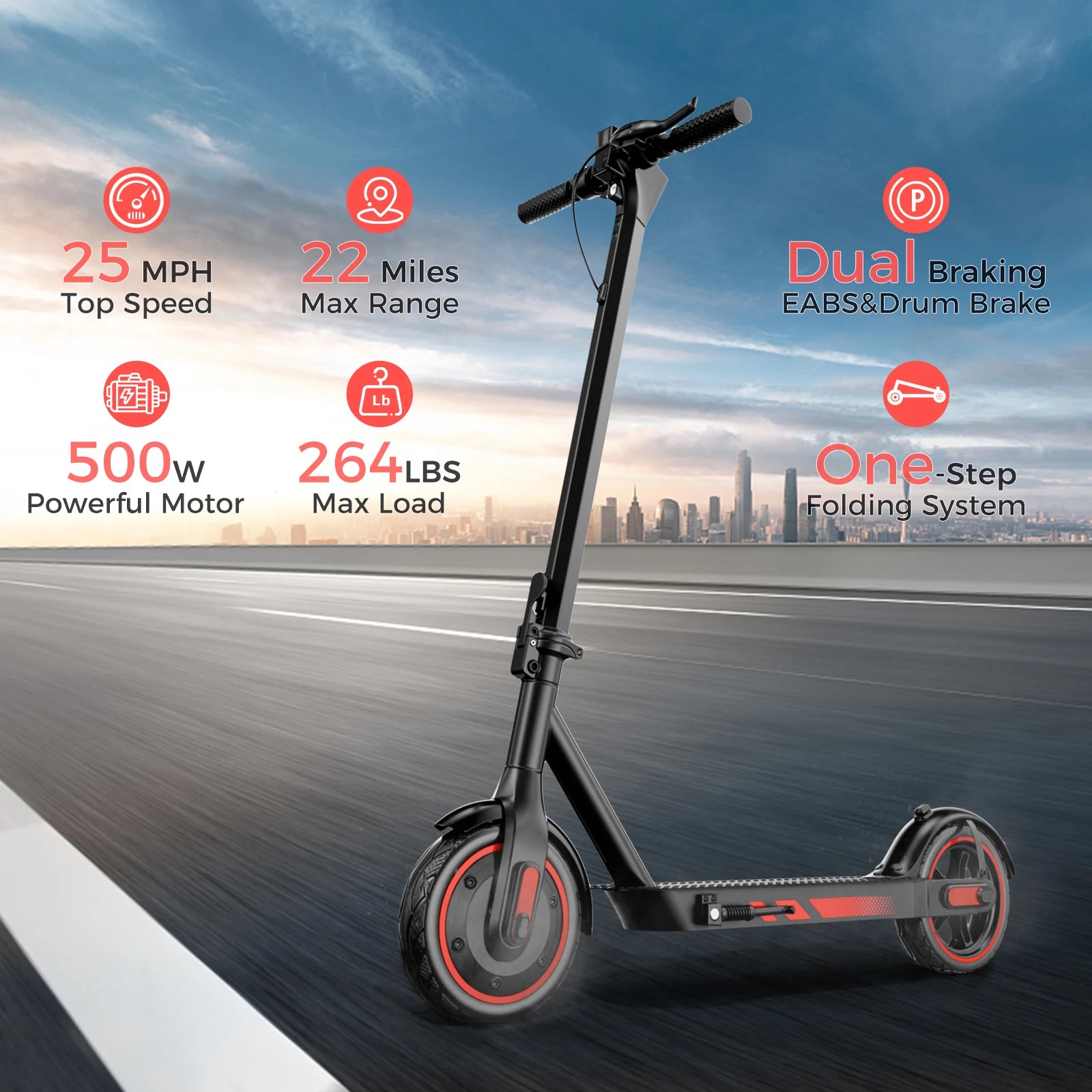 V10 Foldable Electric Scooter — 500W Motor, 25-Mile Range, 25MPH Top Speed, Dual Brakes | Adult Commuter E-Scooter