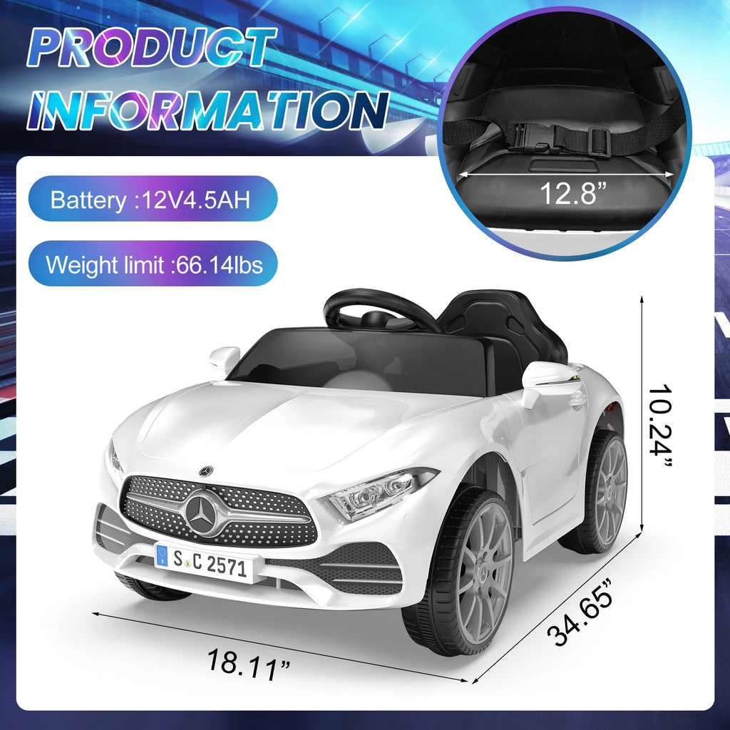 Mercedes-Benz Kids 12V Electric Ride-On Car with Parent Remote — Licensed Electric Vehicle, Dual Motors, Working Headlights | White | Ages 1–5