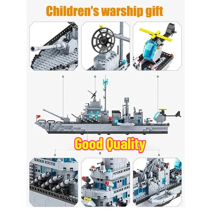 1560PCS Navy Warship Building Blocks Set – 6-in-1 Military Ship Toy for Kids