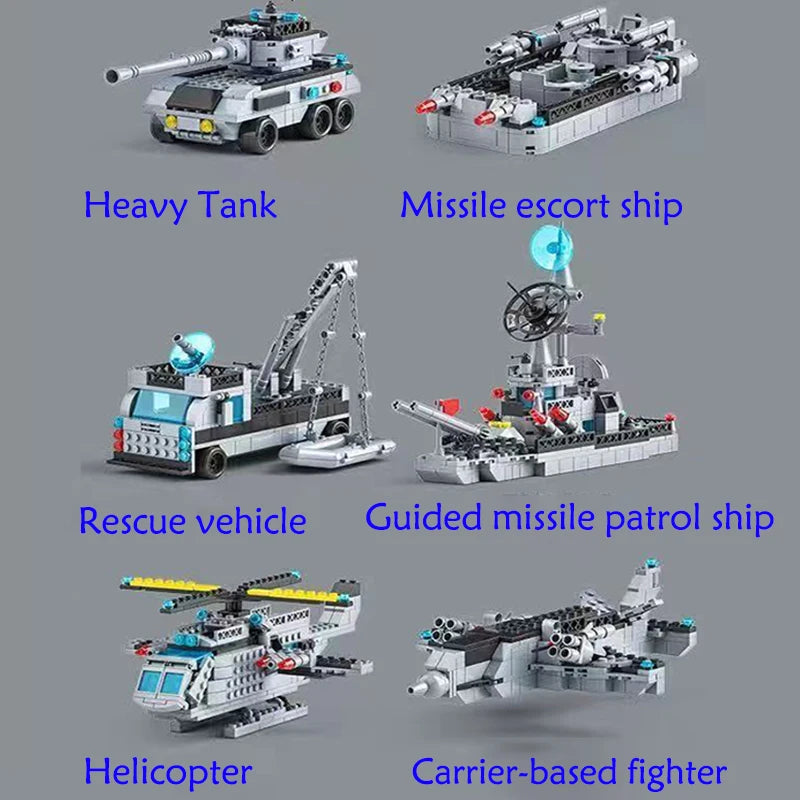 1560PCS Navy Warship Building Blocks Set – 6-in-1 Military Ship Toy for Kids