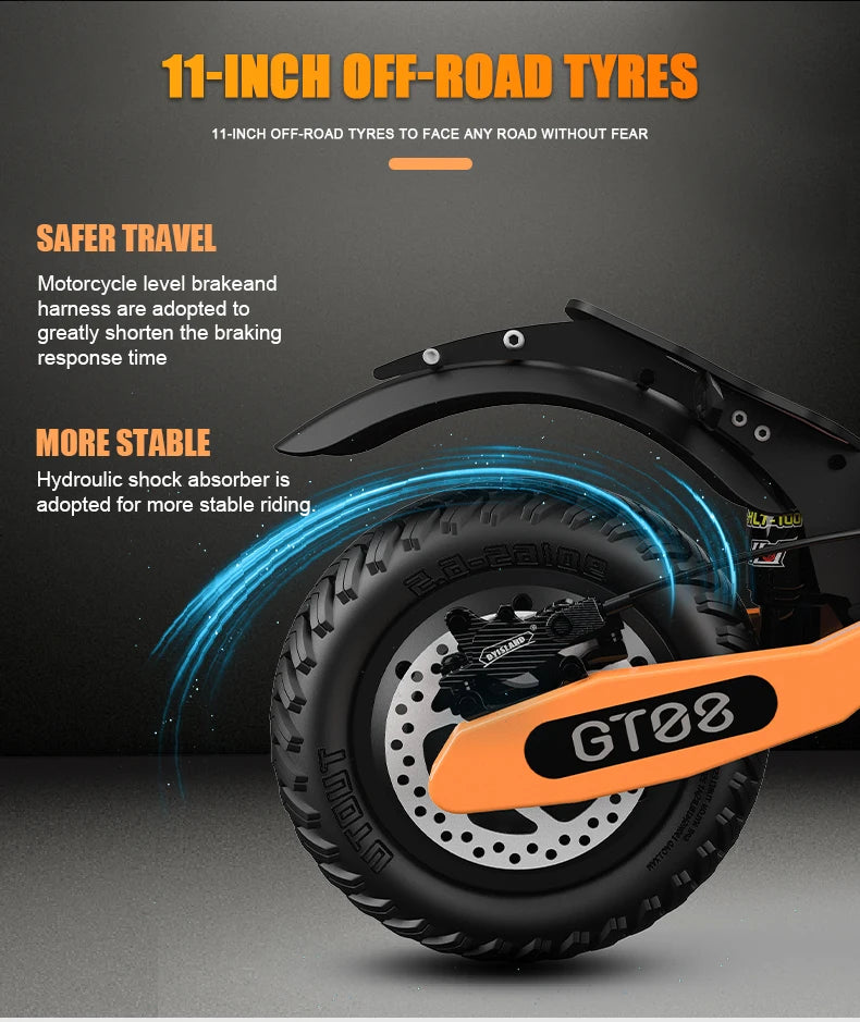 Arwibon GT08 Adult Electric Scooter — Dual 5600W Motor, 46 MPH Top Speed, 60V 27AH Battery, 11-Inch Off-Road Tires, Folding Commuter E-Scooter
